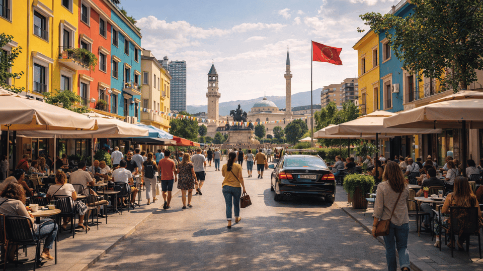 Colorful streets and Skanderbeg Square in Tirana showcasing Albania’s vibrant capital city